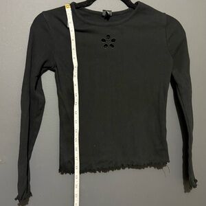 art class Black Long Sleeve Top with Flower Detail